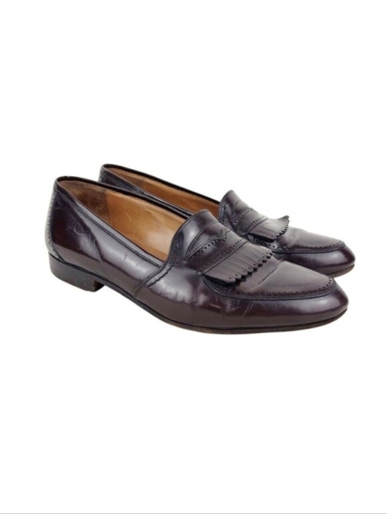 Bally Kiltie Loafers Brown Leather Classic Slip On Shoes Mens Size 9.5 EEE
